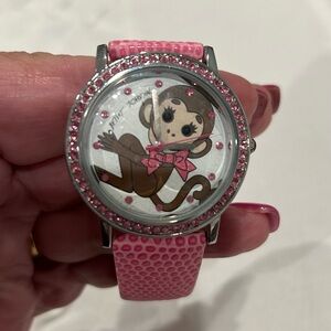 Betsey Johnson Pink Monkey Watch With Crystals